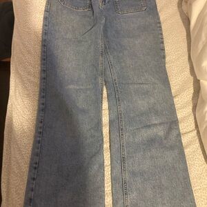 MNG Women's Light Blue Straight-Leg Jeans size 2 high waist, cute front pockets